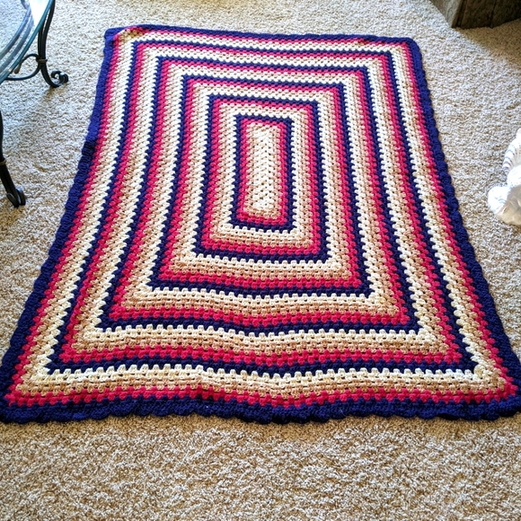 Granny Square Vintage Hand Crochet Large Afghan Throw Boho Chic 66.5x54 in